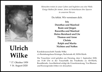 Anzeige von Ulrich Wilke von Kölner Stadt-Anzeiger / Kölnische Rundschau / Express