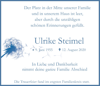 Anzeige von Ulrike Steimel von Kölner Stadt-Anzeiger / Kölnische Rundschau / Express