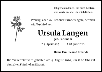 Anzeige von Ursula Langen von Kölner Stadt-Anzeiger / Kölnische Rundschau / Express
