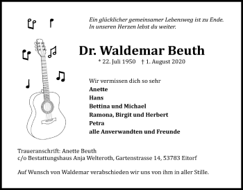 Anzeige von Waldemar Beuth von Kölner Stadt-Anzeiger / Kölnische Rundschau / Express