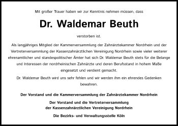 Anzeige von Waldemar Beuth von Kölner Stadt-Anzeiger / Kölnische Rundschau / Express