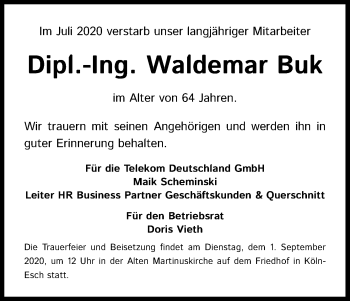 Anzeige von Waldemar Buk von Kölner Stadt-Anzeiger / Kölnische Rundschau / Express