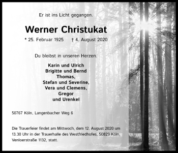 Anzeige von Werner Christukat von Kölner Stadt-Anzeiger / Kölnische Rundschau / Express