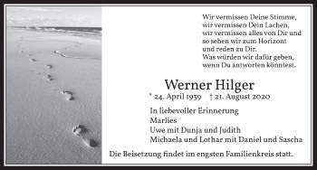 Anzeige von Werner Hilger von  Werbepost 