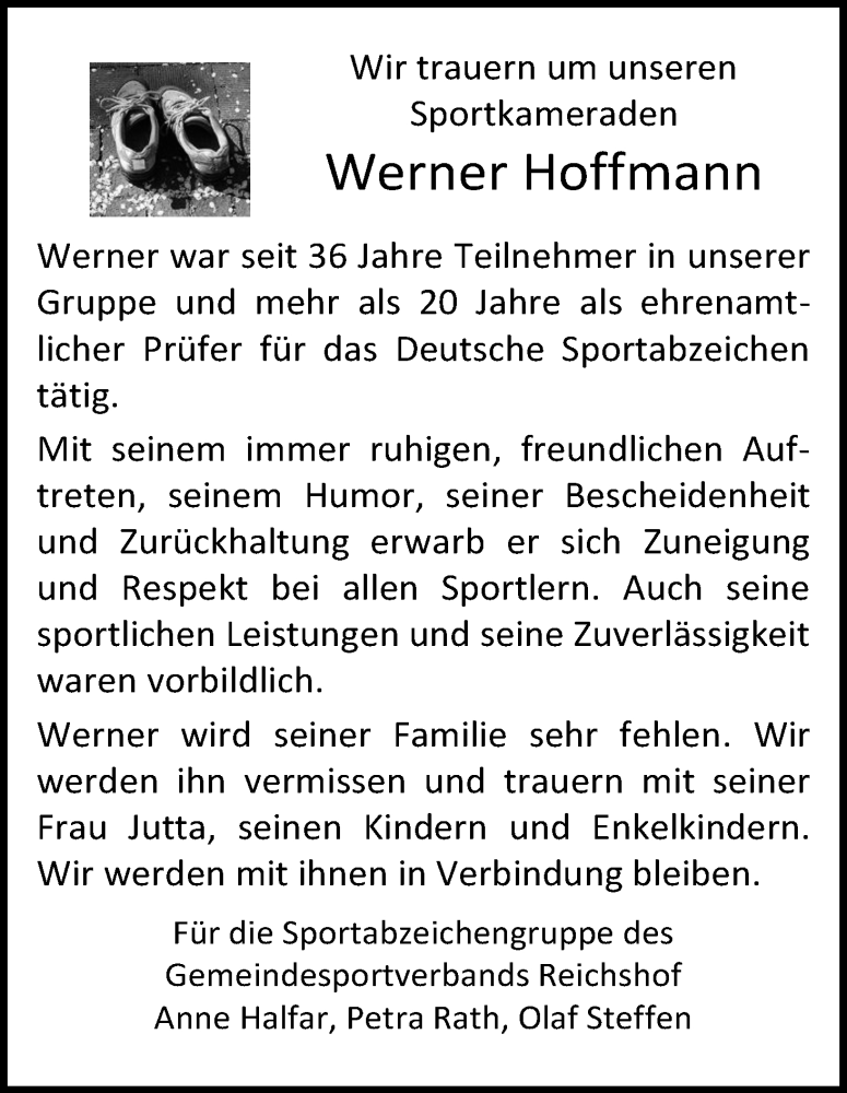  Traueranzeige für Werner Hoffmann vom 11.08.2020 aus Kölner Stadt-Anzeiger / Kölnische Rundschau / Express