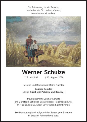 Anzeige von Werner Schulze von Kölner Stadt-Anzeiger / Kölnische Rundschau / Express