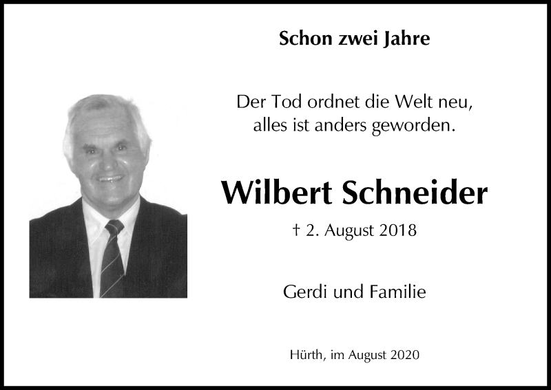  Traueranzeige für Wilbert Schneider vom 01.08.2020 aus Kölner Stadt-Anzeiger / Kölnische Rundschau / Express