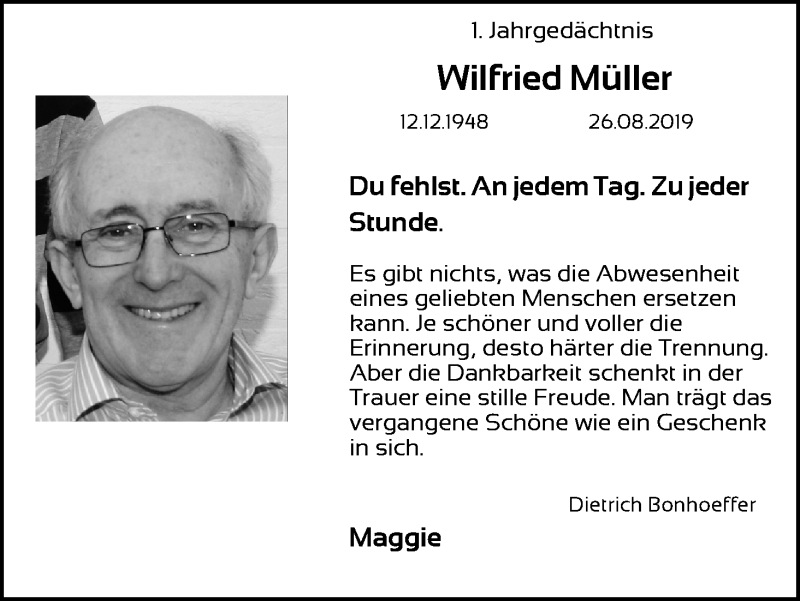  Traueranzeige für Wilfried Müller vom 26.08.2020 aus Kölner Stadt-Anzeiger / Kölnische Rundschau / Express