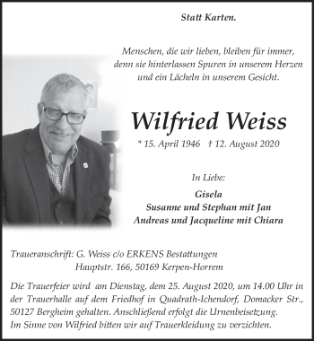 Anzeige von Wilfried Weiss von  Werbepost 