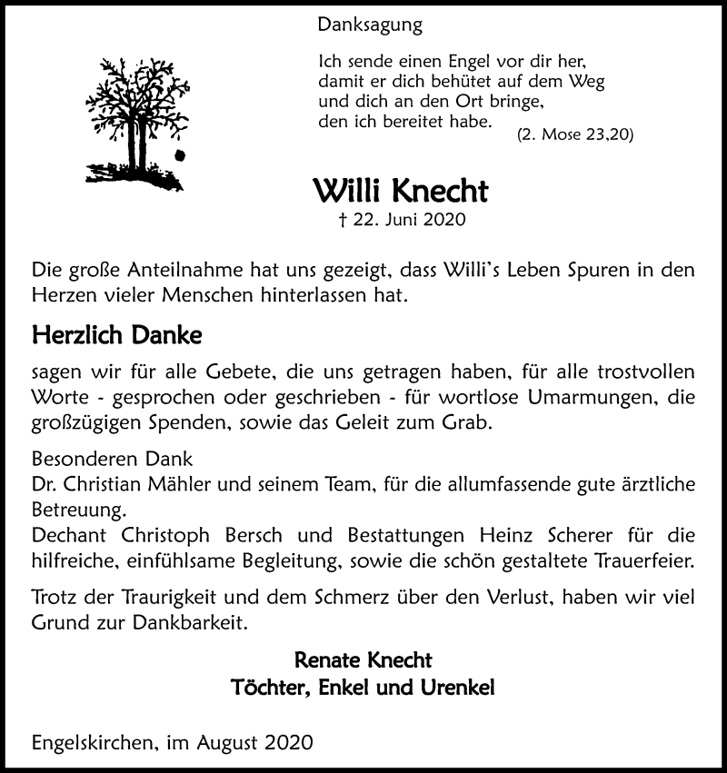  Traueranzeige für Willi Knecht vom 01.08.2020 aus Kölner Stadt-Anzeiger / Kölnische Rundschau / Express
