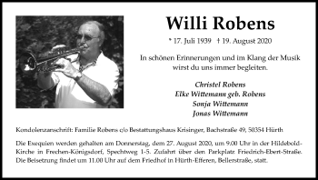 Anzeige von Willi Robens von Kölner Stadt-Anzeiger / Kölnische Rundschau / Express