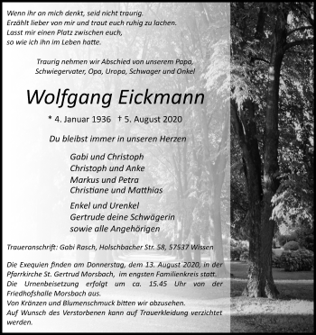 Anzeige von Wolfgang Eickmann von Kölner Stadt-Anzeiger / Kölnische Rundschau / Express