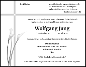 Anzeige von Wolfgang Jung von Kölner Stadt-Anzeiger / Kölnische Rundschau / Express