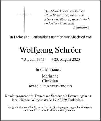 Anzeige von Wolfgang Schröer von  Blickpunkt Euskirchen 