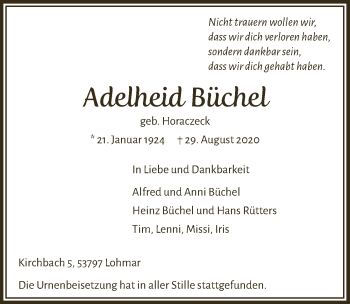 Anzeige von Adelheid Büchel von  Extra Blatt 