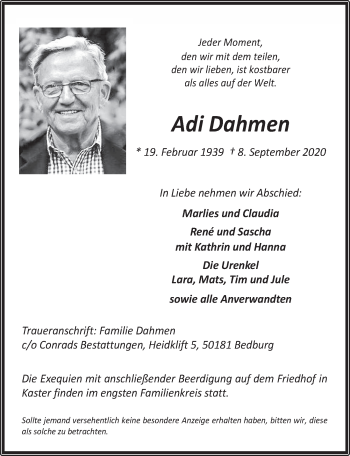 Anzeige von Adi Dahmen von  Werbepost 