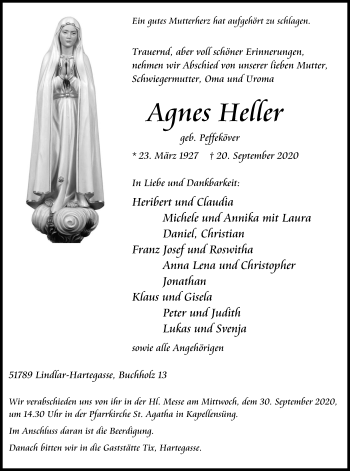 Anzeige von Agnes Heller von Kölner Stadt-Anzeiger / Kölnische Rundschau / Express