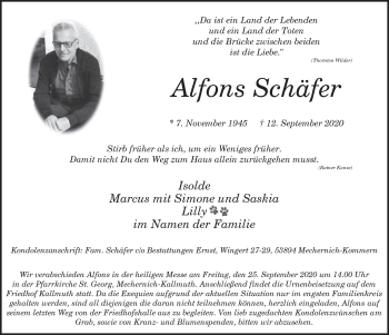 Anzeige von Alfons Schäfer von  Blickpunkt Euskirchen 