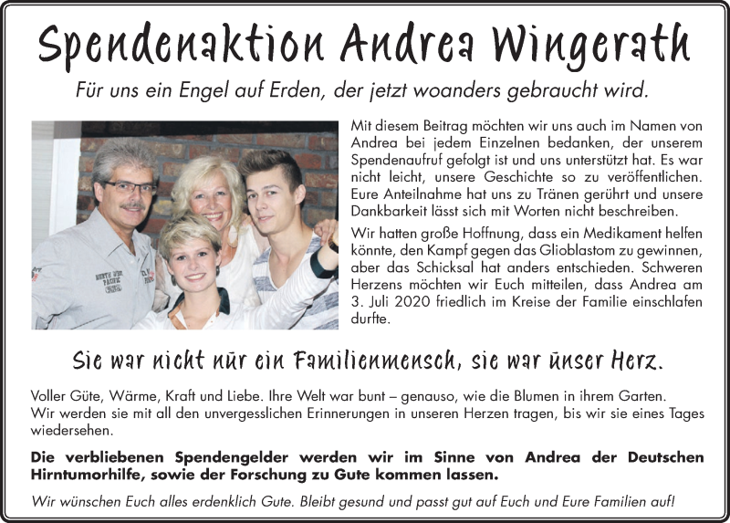  Traueranzeige für Andrea Wingerath vom 04.09.2020 aus  Werbepost 