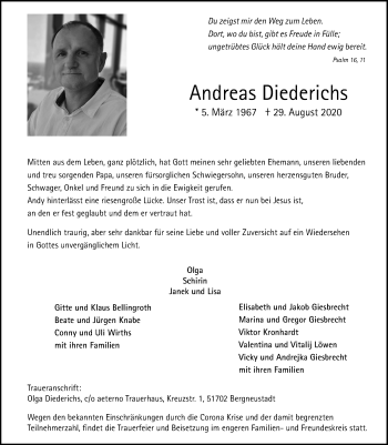Anzeige von Andreas Diederichs von  Anzeigen Echo 