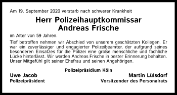 Anzeige von Andreas Frische von Kölner Stadt-Anzeiger / Kölnische Rundschau / Express