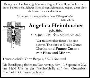 Anzeige von Angelica Heimbucher von Kölner Stadt-Anzeiger / Kölnische Rundschau / Express