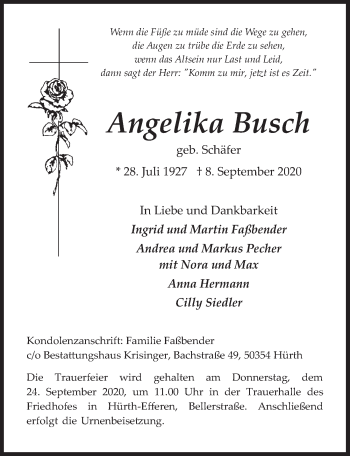 Anzeige von Angelika Busch von  Wochenende 