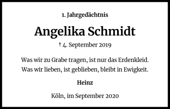 Anzeige von Angelika Schmidt von Kölner Stadt-Anzeiger / Kölnische Rundschau / Express