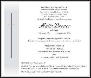 Anzeige von Anita Breuer von  Wochenende 
