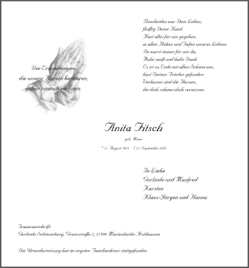 Anzeige von Anita Fitsch von  Anzeigen Echo 