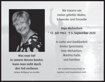 Anzeige von Anja Michaelsen von  Wochenende 