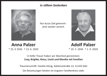 Anzeige von Anna Palzer von  Kölner Wochenspiegel 