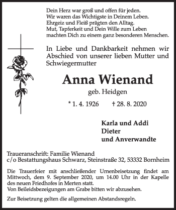 Anzeige von Anna Wienand von  Schlossbote/Werbekurier 