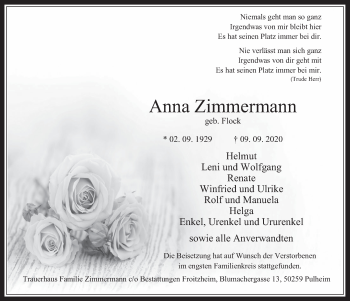 Anzeige von Anna Zimmermann von  Wochenende 