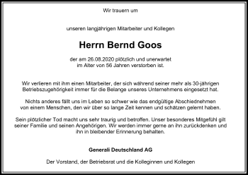 Anzeige von Bernd Goos von Kölner Stadt-Anzeiger / Kölnische Rundschau / Express