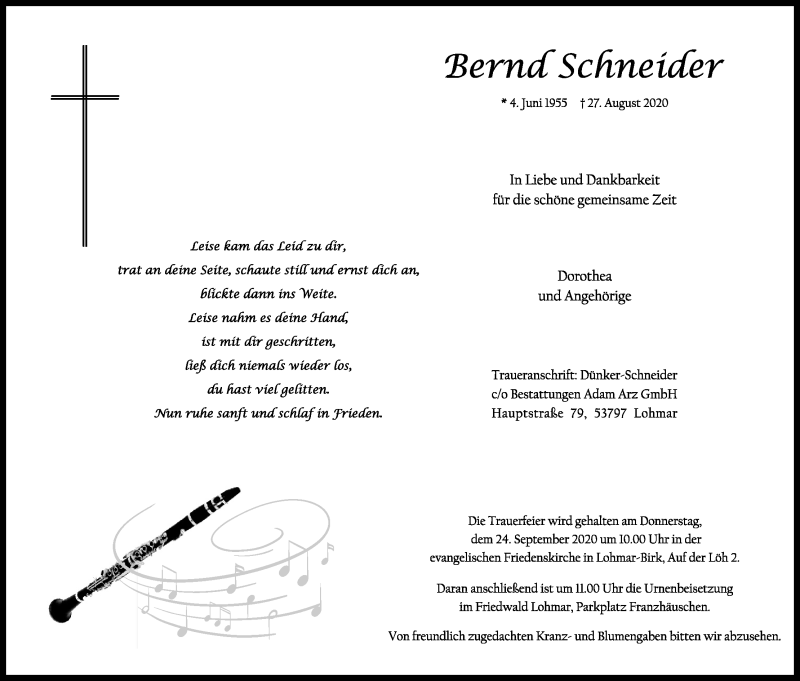  Traueranzeige für Bernd Schneider vom 19.09.2020 aus Kölner Stadt-Anzeiger / Kölnische Rundschau / Express