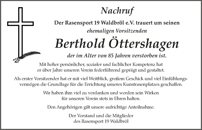  Traueranzeige für Berthold Öttershagen vom 25.09.2020 aus  Lokalanzeiger 