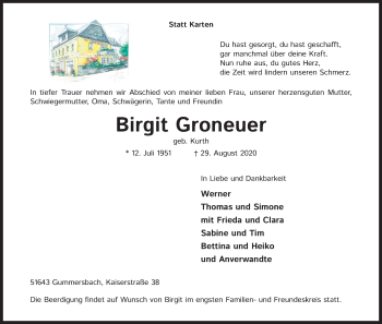 Anzeige von Birgit Groneuer von Kölner Stadt-Anzeiger / Kölnische Rundschau / Express