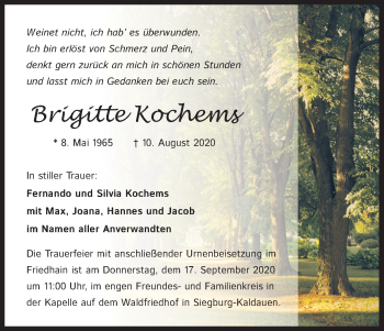 Anzeige von Brigitte Kochems von Kölner Stadt-Anzeiger / Kölnische Rundschau / Express
