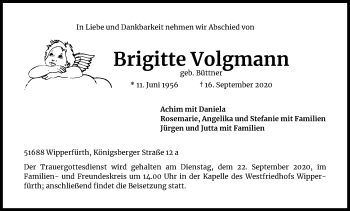 Anzeige von Brigitte Volgmann von Kölner Stadt-Anzeiger / Kölnische Rundschau / Express