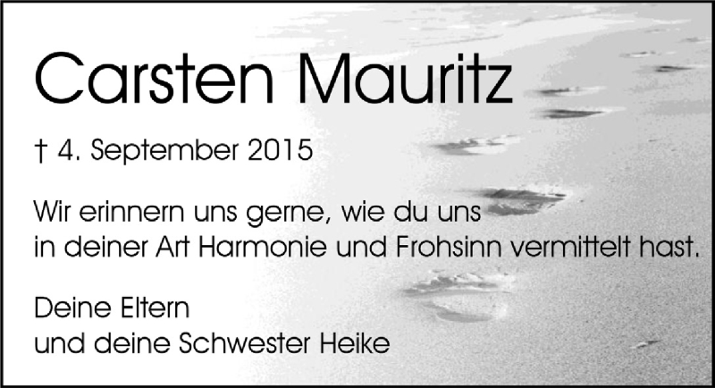  Traueranzeige für Carsten Mauritz vom 04.09.2020 aus  Anzeigen Echo 