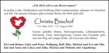 Anzeige von Christa Bischof von Kölner Stadt-Anzeiger / Kölnische Rundschau / Express