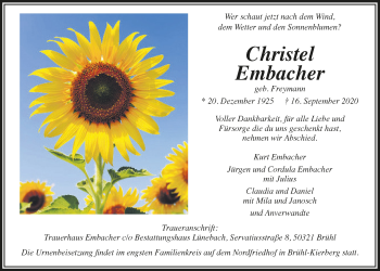 Anzeige von Christel Embacher von  Schlossbote/Werbekurier 
