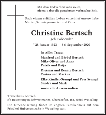 Anzeige von Christine Bertsch von  Schlossbote/Werbekurier 