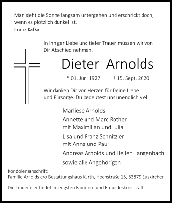 Anzeige von Dieter Arnolds von Kölner Stadt-Anzeiger / Kölnische Rundschau / Express