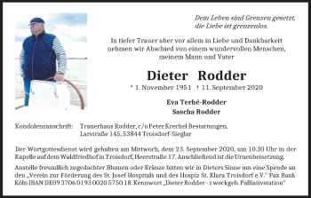 Anzeige von Dieter Rodder von Kölner Stadt-Anzeiger / Kölnische Rundschau / Express