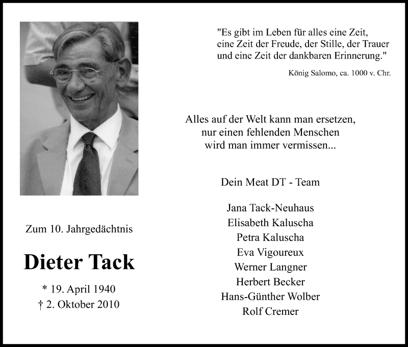  Traueranzeige für Dieter Tack vom 26.09.2020 aus Kölner Stadt-Anzeiger / Kölnische Rundschau / Express
