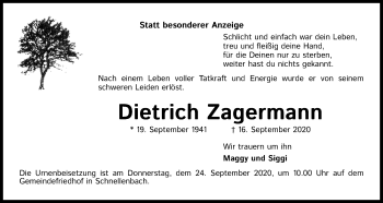 Anzeige von Dietrich Zagermann von Kölner Stadt-Anzeiger / Kölnische Rundschau / Express