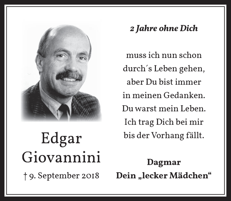  Traueranzeige für Edgar Giovannini vom 04.09.2020 aus  Werbepost 