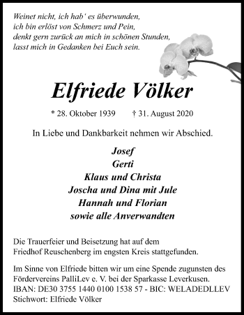 Anzeige von Elfriede Völker von Kölner Stadt-Anzeiger / Kölnische Rundschau / Express